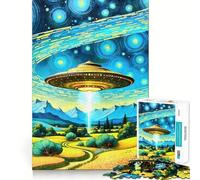 Jigsaw 1000 Pieces for Adults UFO Over Rural Landscape Exact Cut Art Creative Brain Play Leisure Play Fun Birthday Game Gift(38x26cm)