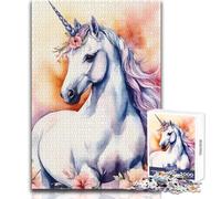Jigsaw 1000 Pieces for Adults Unicorn with Flowers Relaxing Peaceful Indoor Fun Accurate Piece Cutting Play Toy Size 50x75cm