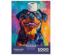 Jigsaw 1000 Pieces for Adults Vibrant Rottweiler with Toilet Paper Jigsaw for Adults Relax Games Difficult Hard Deal As Gifts for The Whole Family 70x50cm/1000pcs