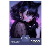 Jigsaw 1000 Pieces for Adults Whimsical Gothic Cat Lady Jigsaw for Adults Relax Games Difficult Hard Deal As Gifts for The Whole Family 38x26cm/1000pcs