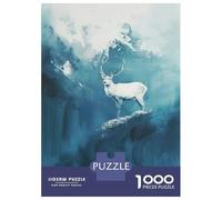 Jigsaw 1000 Pieces for Adults White Deer in Blue Abstract Landscape Jigsaw for Adults Relax Games Difficult Hard Deal As Gifts for The Whole Family 38x26cm/1000pcs