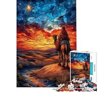 Jigsaw 1000 Pieces for Adults Wise Man on Camel Stained Glass Adult Puzzles Anti-Stress Toys Enhance Memory Deal As Gifts for The Whole Family (Size 38x26cm)