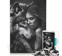 Jigsaw 1000 Pieces for Teenagers A Beautiful Woman And Wolf, Practical Game, Staycation Kill Time, Unique Gifts for Birthday And Christmas 38x52cm