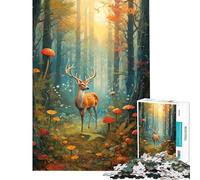 Jigsaw 1000 Pieces for Teenagers A Deer in Mushrooms Forest Relaxation Handcraft Play Soft Touch Smooth Finish for Wall Display (Size 38x52cm)