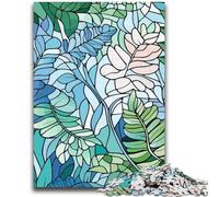 Jigsaw 1000 Pieces for Teenagers Abstract Leaf Pattern in Blue And Green Birthday Present Practical Game Great Gift for Games 38x26cm