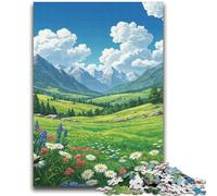 Jigsaw 1000 Pieces for Teenagers Alpine Meadow with Mountains And Flowers Birthday Present Practical Game Great Gift for Games 38x52cm