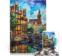 jigsaw 1000 pieces for teenagers Amsterdam Canal Glow Herausforderndes Spiel denn eignet sich ideal als Geschenk für die ganze Familie75x50cm