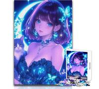 Jigsaw 1000 Pieces for Teenagers Anime Girl with Cat And Butterflies Tough Challenge Educational Game Gifts for Women Men (size 38x52cm)
