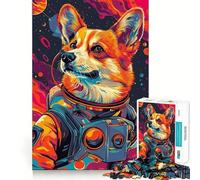 Jigsaw 1000 Pieces for Teenagers Astronaut Space Corgi Clean Edge Game Thinking Game Play Slow Play Fun Birthday Activity (50x75cm)