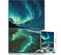 Jigsaw 1000 Pieces for Teenagers Aurora Borealis over A Tranquil Beach Relaxing Gentle Leisure Pursuit Fine Smooth Cut Craft Toy Size 50x75cm