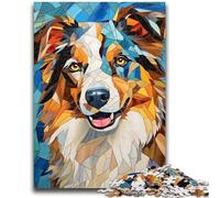 Jigsaw 1000 Pieces for Teenagers Australian Sheperd Stained Birthday Present Practical Game Great Gift for Games 38x26cm
