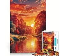 Jigsaw 1000 Pieces for Teenagers Autumn River Sunset Landscape Seamless Fit Art Brain Game Gift Rest Time Play Christmas Leisure Art (38x52cm)