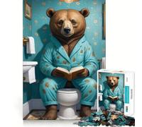 Jigsaw 1000 Pieces for Teenagers Bear Reading Book on Toilet Exact Edge Art Problem Solve Fun Cozy Time Game Xmas Art Display (38x26cm)