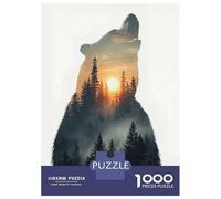 Jigsaw 1000 Pieces for Teenagers Bear Silhouette with Forest Sunset Jigsaw for Adults Hands-on Game Difficult Challenge Difficult And Challenge 70x50cm/1000pcs