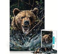 Jigsaw 1000 Pieces for Teenagers Bear Smashing through The Undergrowth Branches Exact Edge Art Problem Solve Fun Cozy Time Game Xmas Art Display (38x26cm)