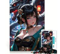 Jigsaw 1000 Pieces for Teenagers Beautiful Girl with The Dragon Exact Edge Art Problem Solve Fun Cozy Time Game Xmas Art Display (38x26cm)