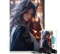 Jigsaw 1000 Pieces for Teenagers Beautiful Samurai Demon Exact Edge Art Problem Solve Fun Cozy Time Game Xmas Art Display (38x52cm)