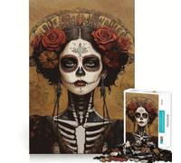 Jigsaw 1000 Pieces for Teenagers Beautiful Sugar Skull Woman Exact Edge Art Problem Solve Fun Cozy Time Game Xmas Art Display (38x26cm)