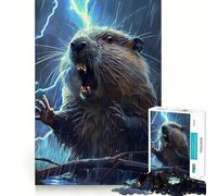Jigsaw 1000 Pieces for Teenagers Beaver Lightning Exact Edge Art Problem Solve Fun Cozy Time Game Xmas Art Display (38x26cm)