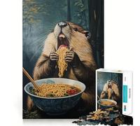Jigsaw 1000 Pieces for Teenagers Beaver's Noodle Feast- Exact Edge Art Problem Solve Fun Cozy Time Game Xmas Art Display (38x26cm)
