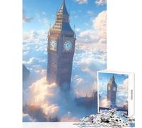 Jigsaw 1000 Pieces for Teenagers Big Ben Above The Clouds Home Decoration Toys Art Work Gift Relax Games with Fully Interlocking Randomly Shaped Pieces Size 38x26cm