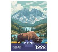Jigsaw 1000 Pieces for Teenagers Bison by Waterfall Puzzle for Adults Toy Wall Decor But Fun And Humorous Unique Gifts for Birthday And Christmas 52x38cm/1000pcs
