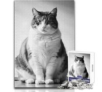 Jigsaw 1000 Pieces for Teenagers Black And White Fat Cat Unique Challenge Game Precision Cutting Educational Toy Size 50x75cm