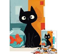 Jigsaw 1000 Pieces for Teenagers Black Cat And Goldfish Illustration Toys Educational Games Relaxing Games For Family Fun Secret Santa Gifts (Size 38x52cm)