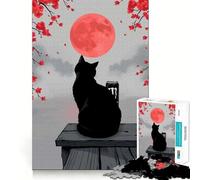 Jigsaw 1000 Pieces for Teenagers Black Cat And Monster Energy Drink Exact Edge Art Problem Solve Fun Cozy Time Game Xmas Art Display (50x75cm)