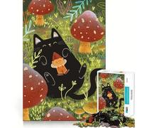 Jigsaw 1000 Pieces for Teenagers Black Cat And The Elf Exact Edge Art Problem Solve Fun Cozy Time Game Xmas Art Display (38x52cm)
