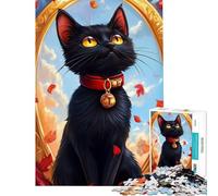 Jigsaw 1000 Pieces for Teenagers Black Cat in A Golden Frame Help The Brain Exercise Wall Art Home Decoration Toys Suitable for People Aged 14 And Above (50x75cm)
