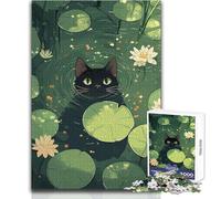 Jigsaw 1000 Pieces for Teenagers Black Cat in A Lily Pond Relaxing Gentle Leisure Pursuit Fine Smooth Cut Craft Toy Size 38x26cm