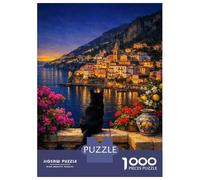 Jigsaw 1000 Pieces for Teenagers Black Cat Overlooking Amalfi Coastal Town Puzzle for Adults Relaxing Games But Fun And Humorous Unique Gifts for Birthday And Christmas 70x50cm/1000pcs