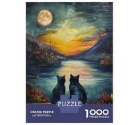 Jigsaw 1000 Pieces for Teenagers Black Cats Van Gogh Moon Adult Jigsaw Puzzle DIY Toys Difficult Hard Unique Gifts for Birthday And Christmas 70x50cm/1000pcs