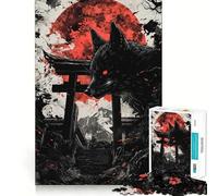 Jigsaw 1000 Pieces for Teenagers Black Fox And Red Moon Precise Cut Art, Brain Exercise Toy, Relax Play Time, Birthday Fun Play (38x26cm)