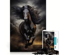 Jigsaw 1000 Pieces for Teenagers Black Horse Galloping Precise Cut Art, Brain Exercise Toy, Relax Play Time, Birthday Fun Play (50x75cm)