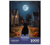 Jigsaw 1000 Pieces for Teenagers Black Lab Halloween Night Street Puzzle for Adults Relaxing Games But Fun And Humorous Unique Gifts for Birthday And Christmas 52x38cm/1000pcs