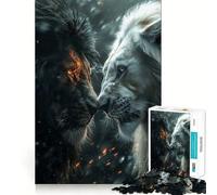 Jigsaw 1000 Pieces for Teenagers Black Lion Vs White One Precise Cut Art, Brain Exercise Toy, Relax Play Time, Birthday Fun Play (38x52cm)