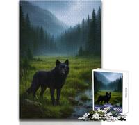 Jigsaw 1000 Pieces for Teenagers Black Wolf in Misty Forest Ideal for Cozy Downtime Fine Precision Die Cut Play Toy Size 50x75cm