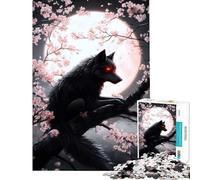 Jigsaw 1000 Pieces for Teenagers Black Wolf Under Full Moon Educational Game Learning Educational Toys Art Work Gifts Precision Cutting (Size 38x26cm)