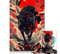Jigsaw 1000 Pieces for Teenagers Black Wolf with Red Eyes And Flowers Precise Cut Art, Brain Exercise Toy, Relax Play Time, Birthday Fun Play (38x26cm)