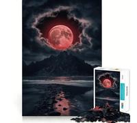 Jigsaw 1000 Pieces for Teenagers Blood Moon Over Mountains Precise Cut Art, Brain Exercise Toy, Relax Play Time, Birthday Fun Play (38x26cm)