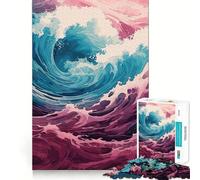 Jigsaw 1000 Pieces for Teenagers Blue And Pink Wave Poster Precise Cut Art, Brain Exercise Toy, Relax Play Time, Birthday Fun Play (50x75cm)