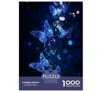 Jigsaw 1000 Pieces for Teenagers Blue Glittering Butterflies on Dark Background Puzzles for Adults Fun Games Stress Reliever Unique Gifts for Birthday And Christmas 38x26cm/1000pcs