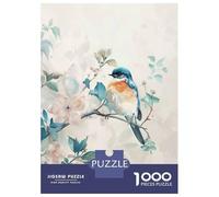 Jigsaw 1000 Pieces for Teenagers Bluebird on Branch with Flowers Jigsaws for Adults Brain Teaser Game Pattern Assembly Birthday And Unique Gifts 70x50cm/1000pcs