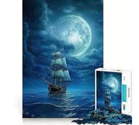 Jigsaw 1000 Pieces for Teenagers Boat Night Moon Precise Cut Art, Brain Exercise Toy, Relax Play Time, Birthday Fun Play (38x52cm)