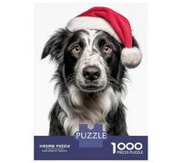 Jigsaw 1000 Pieces for Teenagers Border Collie Dog with Santa Hat Puzzles for Adults Anti-Stress Toys Home Decoration Birthday And Unique Gifts 38x26cm/1000pcs
