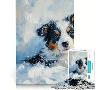 Jigsaw 1000 Pieces for Teenagers Border Collie Puppy in Snow Painting Precise Cut Art, Brain Exercise Toy, Relax Play Time, Birthday Fun Play (38x52cm)