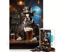 Jigsaw 1000 Pieces for Teenagers Boston Terrier Beer Dog Clean Edge Game Thinking Game Play Slow Play Fun Birthday Activity (50x75cm)