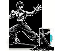 Jigsaw 1000 Pieces for Teenagers Bruce Lee Black And White Sharp Cut Craft Mental Exercise Fun Chill Time Play Birthday Activity (38x26cm)